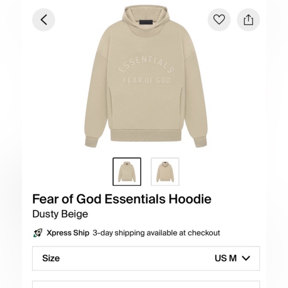 Fear of God Essentials Sweatshirt Hoodie Medoum Dusty Beige NWT